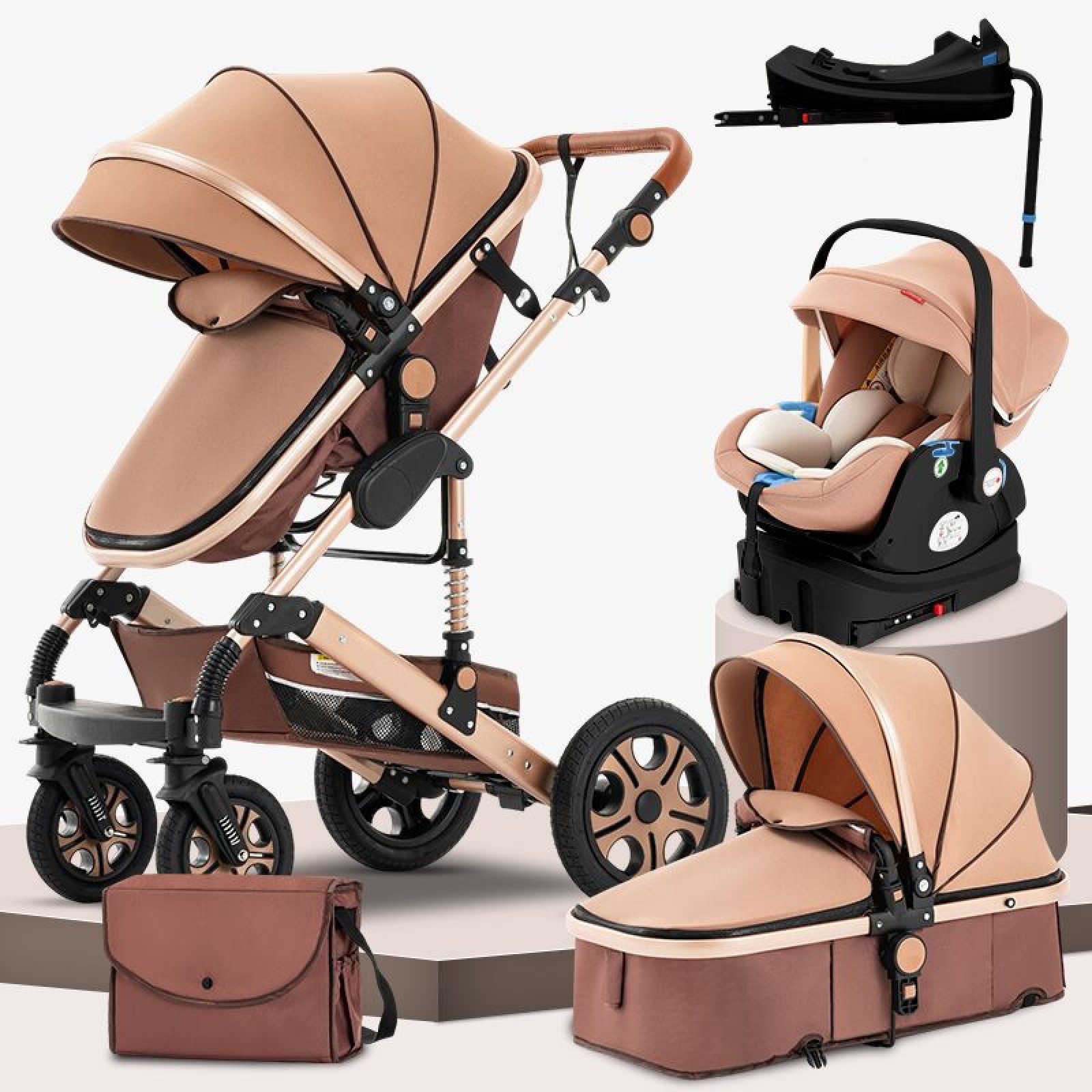 Steanny 5IN1 Baby Stroller Travel System Pram With Car Seat and Base