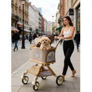 SteAnny Stroller for Dog&Cat,Pet Stroller with 4-Wheels Up to 55lbs, 2-in-1Removable Carrier(Khaki)
