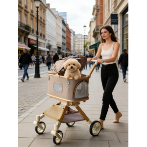 SteAnny Stroller for Dog&Cat,Pet Stroller with 4-Wheels Up to 55lbs, 2-in-1Removable Carrier(Khaki)