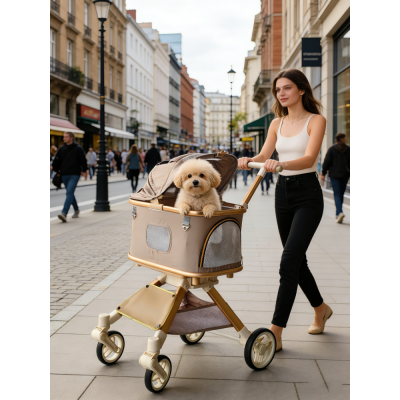SteAnny Stroller for Dog&Cat,Pet Stroller with 4-Wheels Up to 55lbs, 2-in-1Removable Carrier(Khaki)