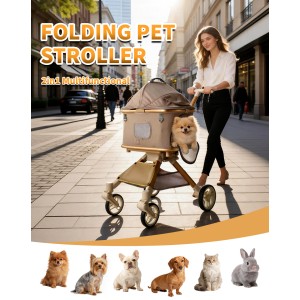 SteAnny Stroller for Dog&Cat,Pet Stroller with 4-Wheels Up to 55lbs, 2-in-1Removable Carrier(Khaki)