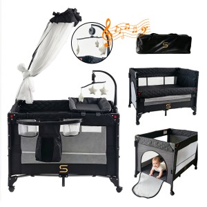 Steanny Bassinet,Pack n Play,Playard with Bassinet, Bedside Sleeper with 4wheels,Changing Table,Mosquto Net
