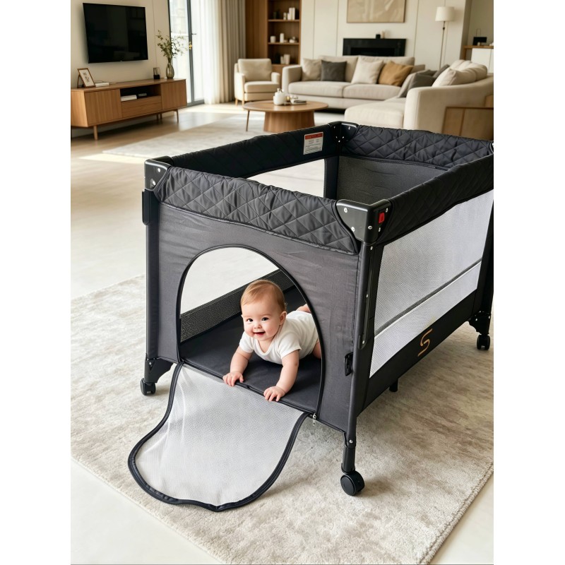 Pack n Play,Playard With Bassinet,Foldble Bedside Sleep 4Wheels,Mosquito Net,Changing Table,Toys Bar with Music