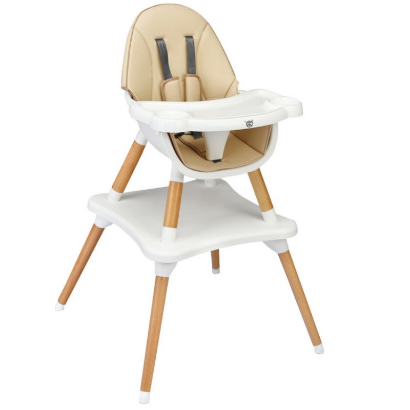 5-in-1 Baby Eat and Grow Convertible Wooden High Chair with Detachable Tray