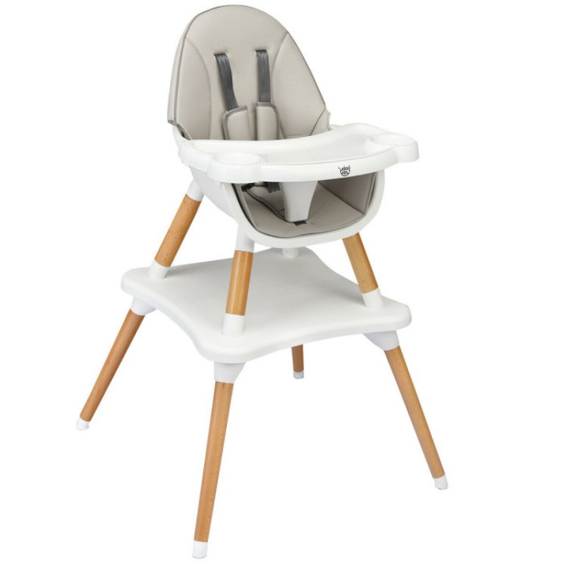 5-in-1 Baby Eat and Grow Convertible Wooden High Chair with Detachable Tray