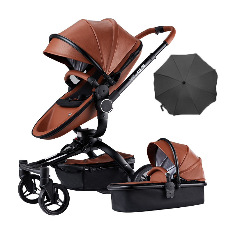 AULON™ 2022 Baby Stroller 2-In-1 PU Leather Pram Seat With Bassinet