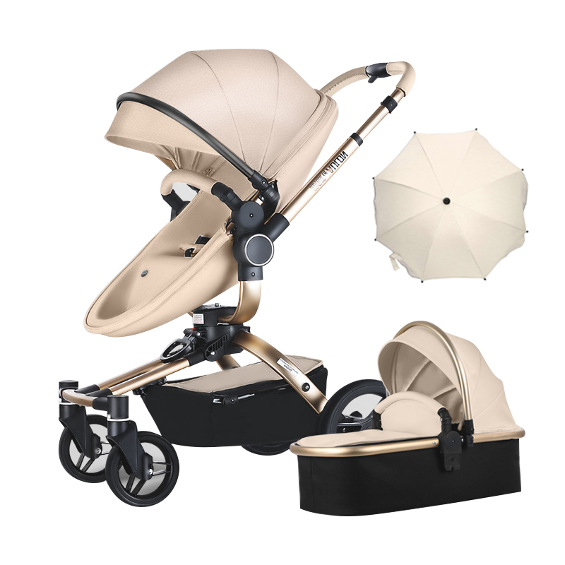 AULON™ 2022 Baby Stroller 2-In-1 PU Leather Pram Seat With Bassinet