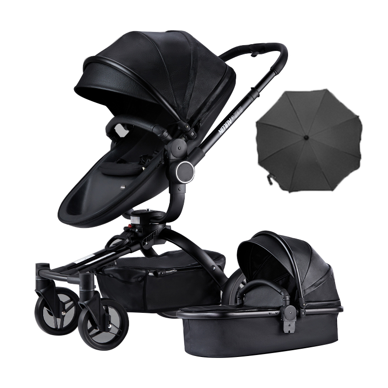 AULON™ 2022 Baby Stroller 2-In-1 PU Leather Pram Seat With Bassinet