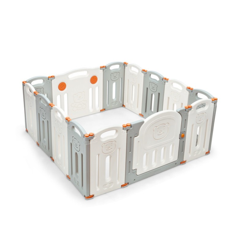 14-Panel Foldable Baby Playpen with Lockable Gate and Non-slip Bases