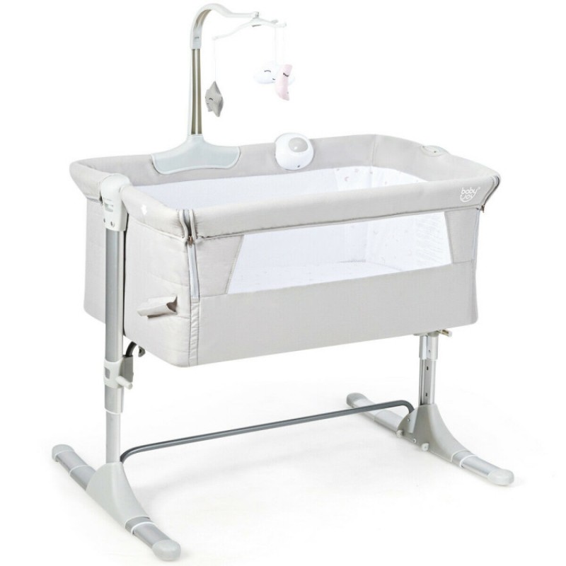 Height Adjustable Baby Side Crib with Music Box & Toys Height Adjustable Baby Side Crib with Music Box & Toys