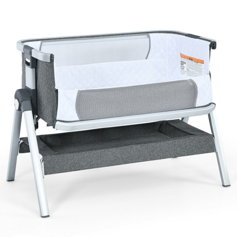 Baby Bedside Bassinet with Storage Basket and Wheels