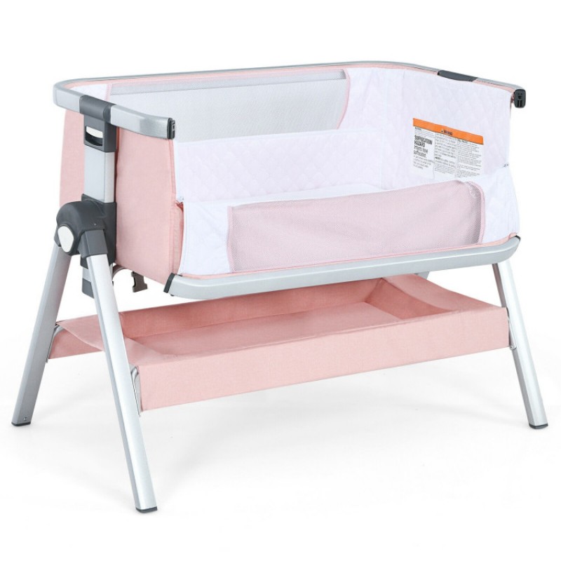 Baby Bedside Bassinet with Storage Basket and Wheels