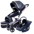 Baby Stroller 3-In-1 PU Leather Pram Baby Carriage 906