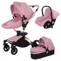 Baby Stroller 3-In-1 PU Leather Pram Baby Carriage 906