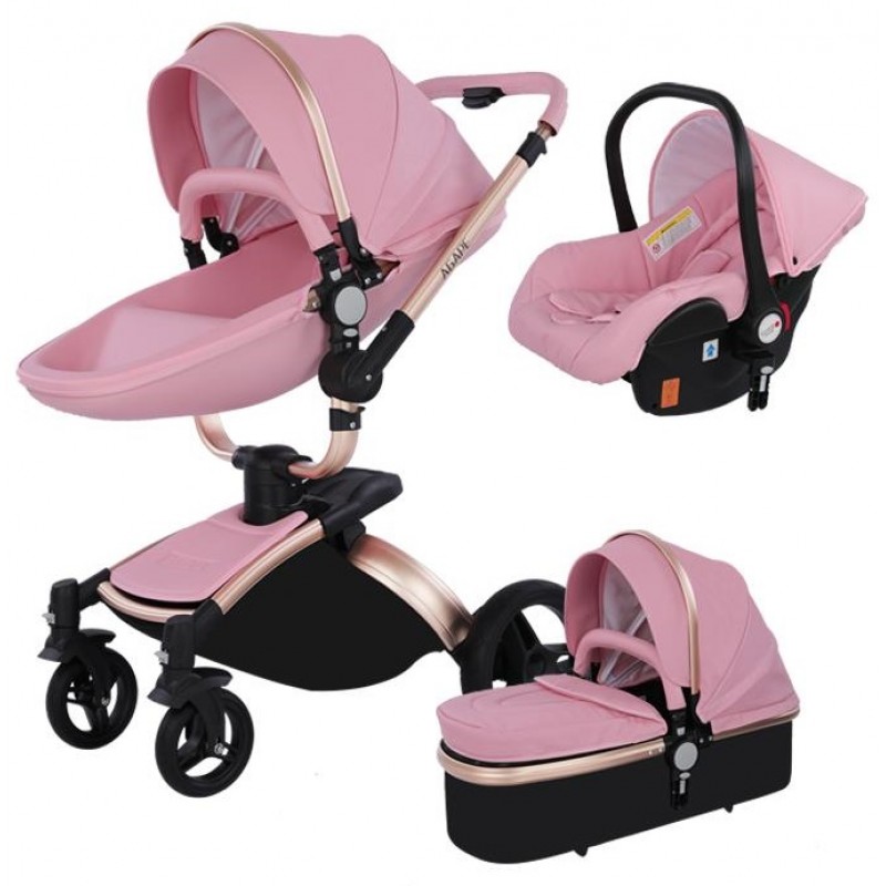 Baby Stroller 3-In-1 PU Leather Pram Baby Carriage 906