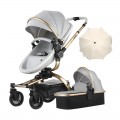 AULON™ 2022 Baby Stroller 2-In-1 PU Leather Pram Seat With Bassinet