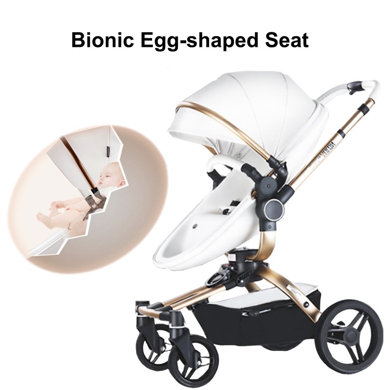 AULON™ 2022 Baby Stroller 2-In-1 PU Leather Pram Seat With Bassinet