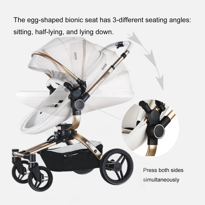 AULON™ 2022 Baby Stroller 2-In-1 PU Leather Pram Seat With Bassinet