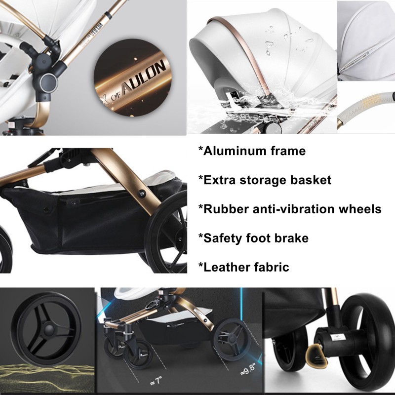 AULON™ 2022 Baby Stroller 2-In-1 PU Leather Pram Seat With Bassinet