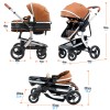 Steanny Baby Stroller 3-In-1 Pram Newborn Carriage Combo Infant Basket