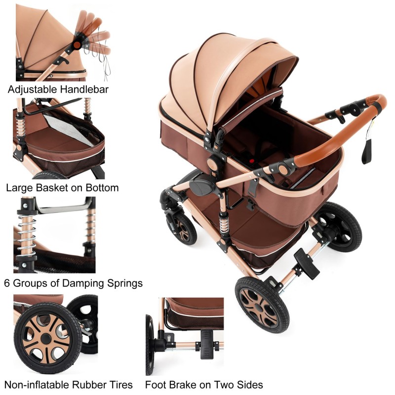 Steanny Baby Stroller 2-in-1 Baby Carriage Reversible Stroller Foldable Pram Upto 55lbs, Suit Newborn to Toddler with Mami Bag (Coupon Code: USD120)