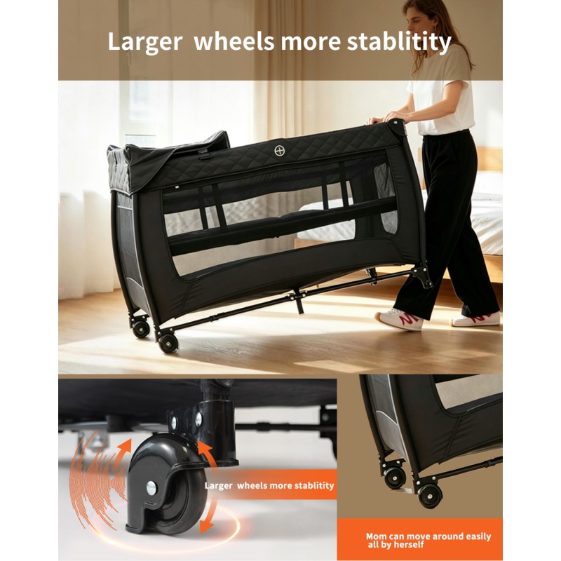 Pack 'n Play, Foldable Playard with Wheels & Changing Table, Suitable for Newborns to Toddlers( black)