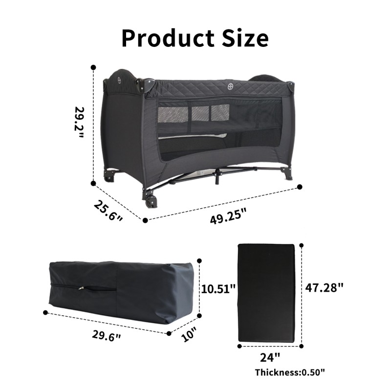 Pack 'n Play, Foldable Playard with Wheels & Changing Table, Suitable for Newborns to Toddlers( black)