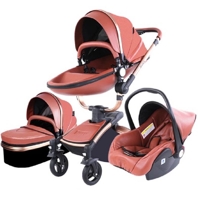 Baby Stroller 3-In-1 PU Leather Pram Baby Carriage 906