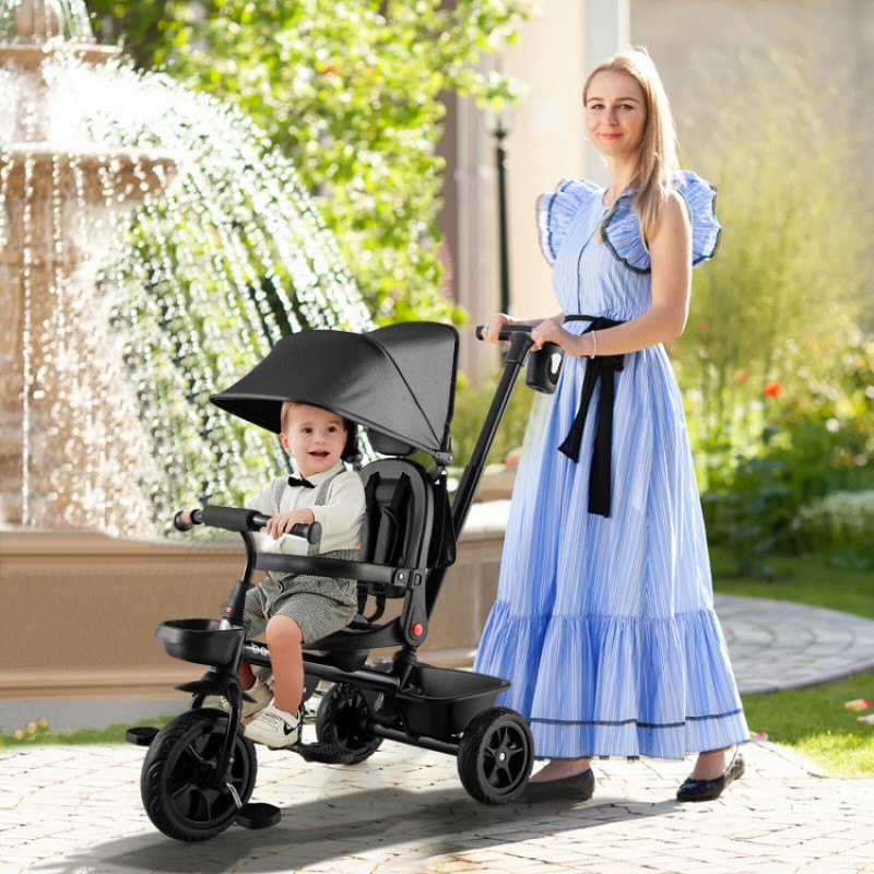 4-in-1 Reversible Toddler Tricycle with Height Adjustable Push Handle 4-in-1 Reversible Toddler Tricycle with Height Adjustable Push Handle