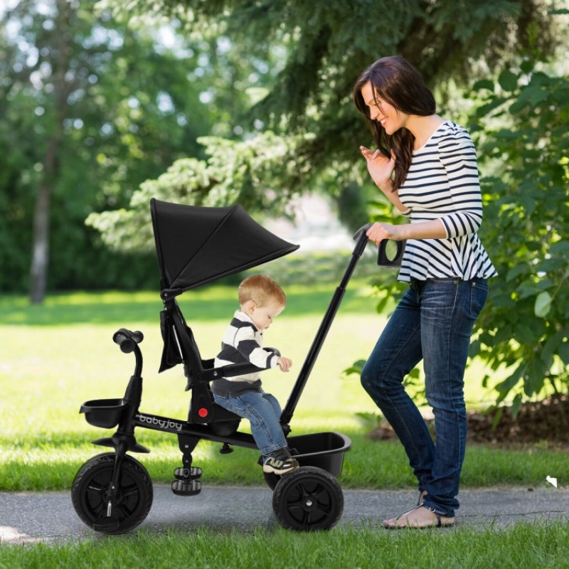 4-in-1 Reversible Toddler Tricycle with Height Adjustable Push Handle 4-in-1 Reversible Toddler Tricycle with Height Adjustable Push Handle