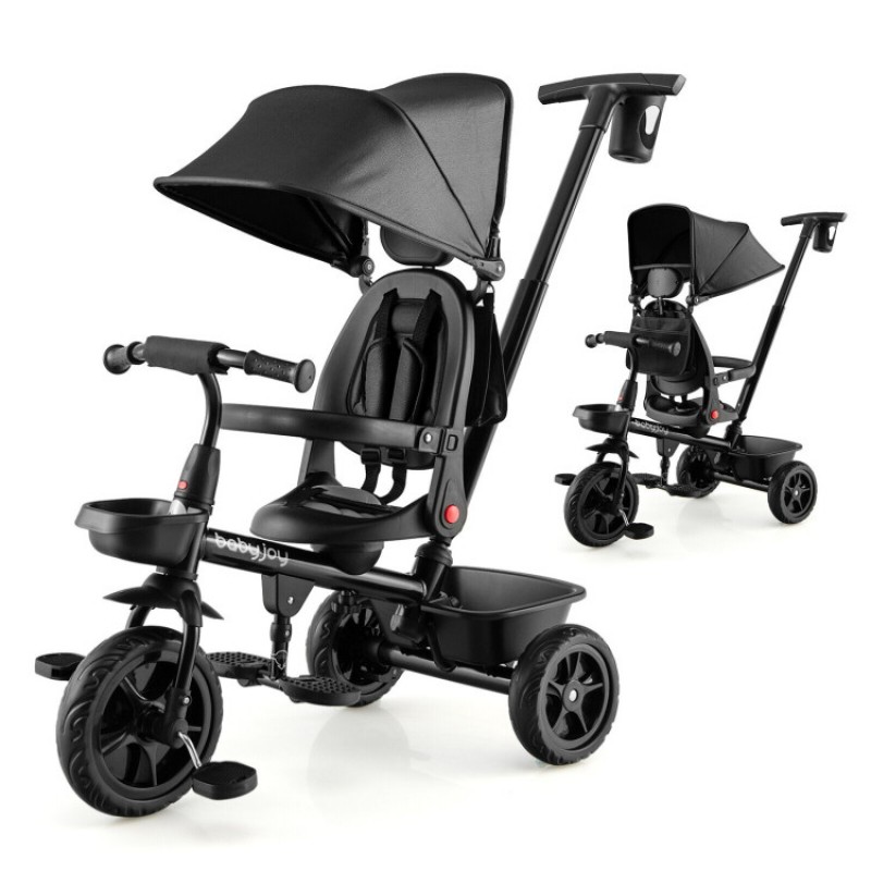 4-in-1 Reversible Toddler Tricycle with Height Adjustable Push Handle 4-in-1 Reversible Toddler Tricycle with Height Adjustable Push Handle
