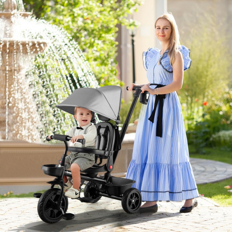 4-in-1 Reversible Toddler Tricycle with Height Adjustable Push Handle 4-in-1 Reversible Toddler Tricycle with Height Adjustable Push Handle