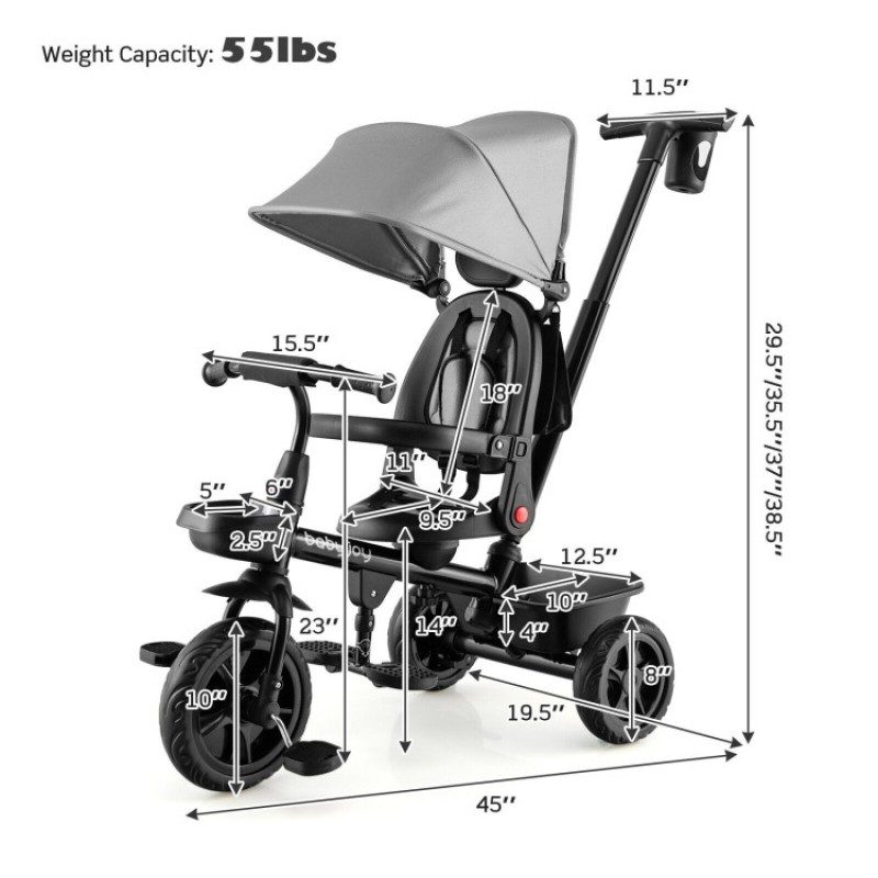 4-in-1 Reversible Toddler Tricycle with Height Adjustable Push Handle