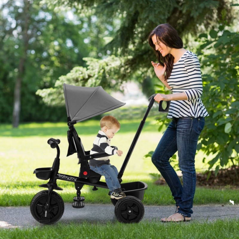4-in-1 Reversible Toddler Tricycle with Height Adjustable Push Handle 4-in-1 Reversible Toddler Tricycle with Height Adjustable Push Handle