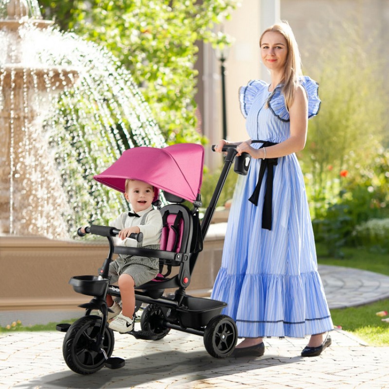 4-in-1 Reversible Toddler Tricycle with Height Adjustable Push Handle 4-in-1 Reversible Toddler Tricycle with Height Adjustable Push Handle