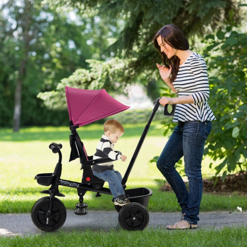 4-in-1 Reversible Toddler Tricycle with Height Adjustable Push Handle 4-in-1 Reversible Toddler Tricycle with Height Adjustable Push Handle