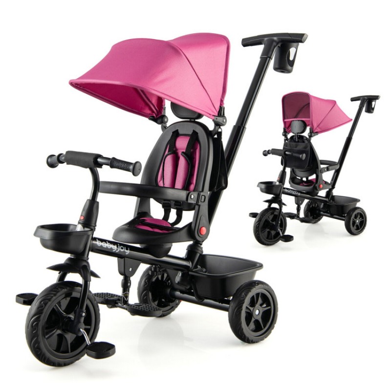 4-in-1 Reversible Toddler Tricycle with Height Adjustable Push Handle 4-in-1 Reversible Toddler Tricycle with Height Adjustable Push Handle