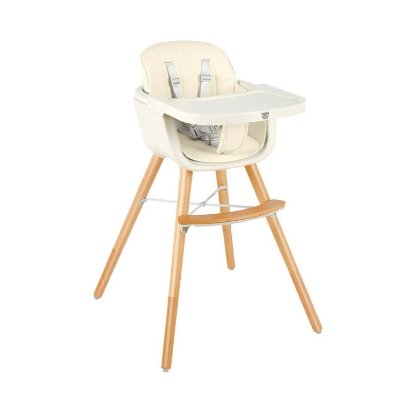 3-in-1 Convertible Wooden High Chair with Cushion