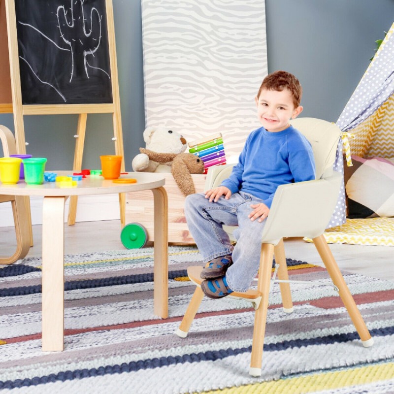 3-in-1 Convertible Wooden High Chair with Cushion