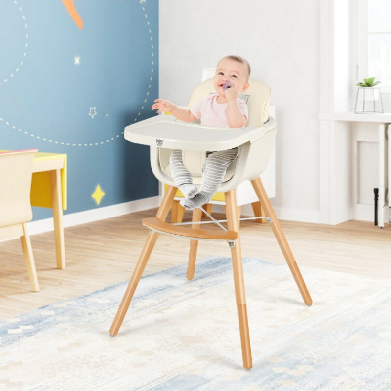 3-in-1 Convertible Wooden High Chair with Cushion 3-in-1 Convertible Wooden High Chair with Cushion
