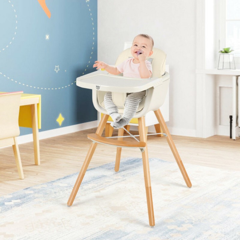 3-in-1 Convertible Wooden High Chair with Cushion