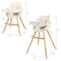 3-in-1 Convertible Wooden High Chair with Cushion