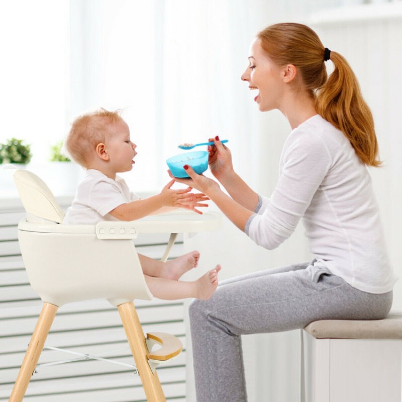 3-in-1 Convertible Wooden High Chair with Cushion