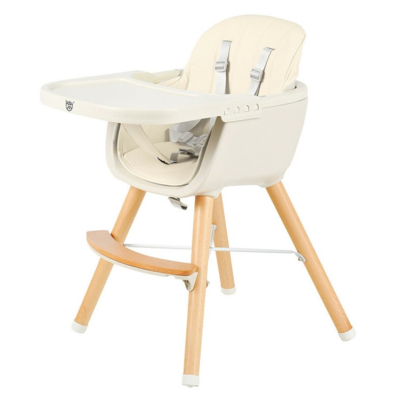 3-in-1 Convertible Wooden High Chair with Cushion