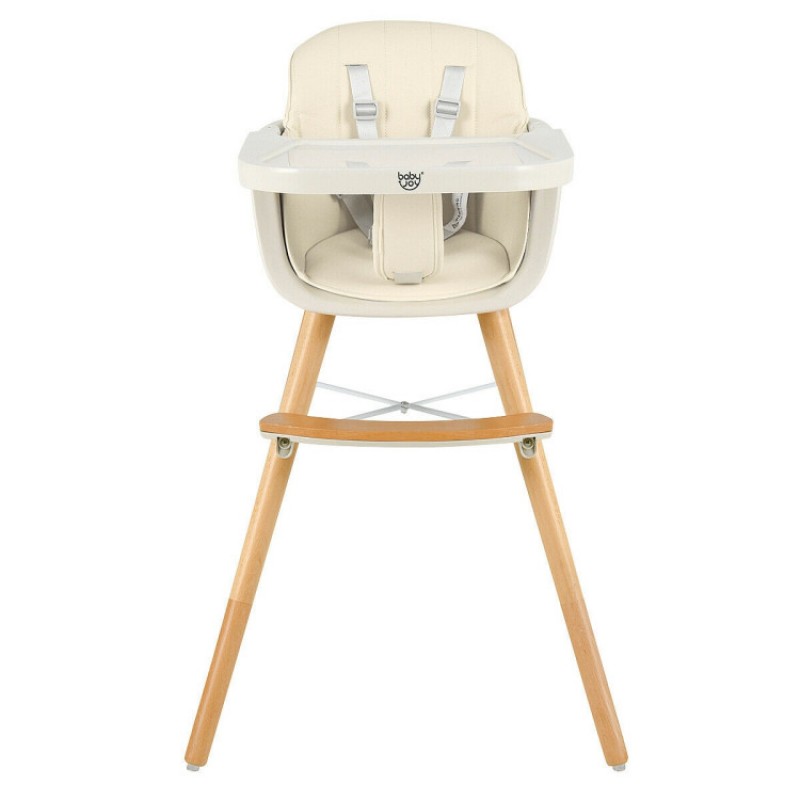 3-in-1 Convertible Wooden High Chair with Cushion