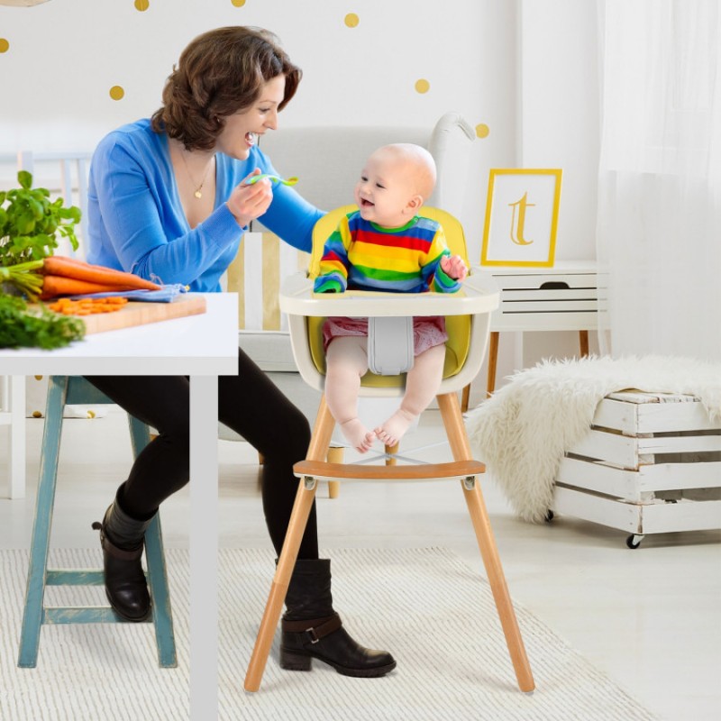 3-in-1 Convertible Wooden High Chair with Cushion