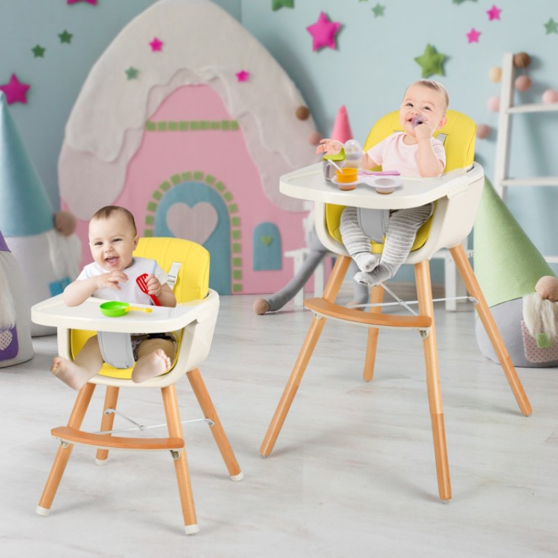 3-in-1 Convertible Wooden High Chair with Cushion