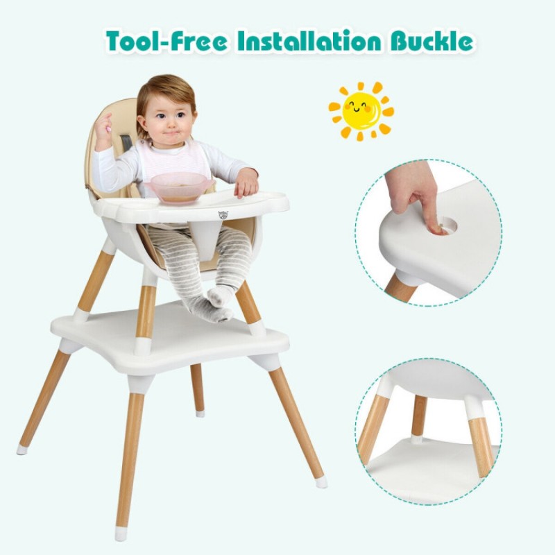 5-in-1 Baby Eat and Grow Convertible Wooden High Chair with Detachable Tray