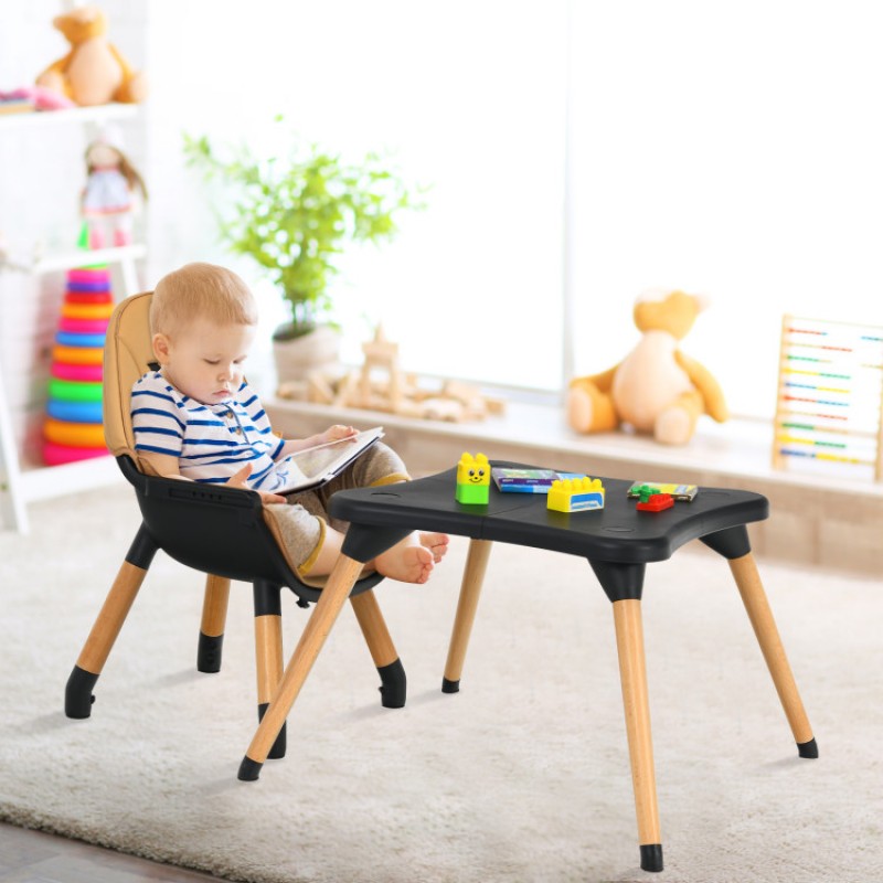 5-in-1 Baby Eat and Grow Convertible Wooden High Chair with Detachable Tray