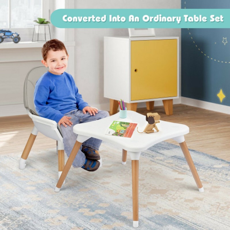 5-in-1 Baby Eat and Grow Convertible Wooden High Chair with Detachable Tray 5-in-1 Baby Eat and Grow Convertible Wooden High Chair with Detachable Tray
